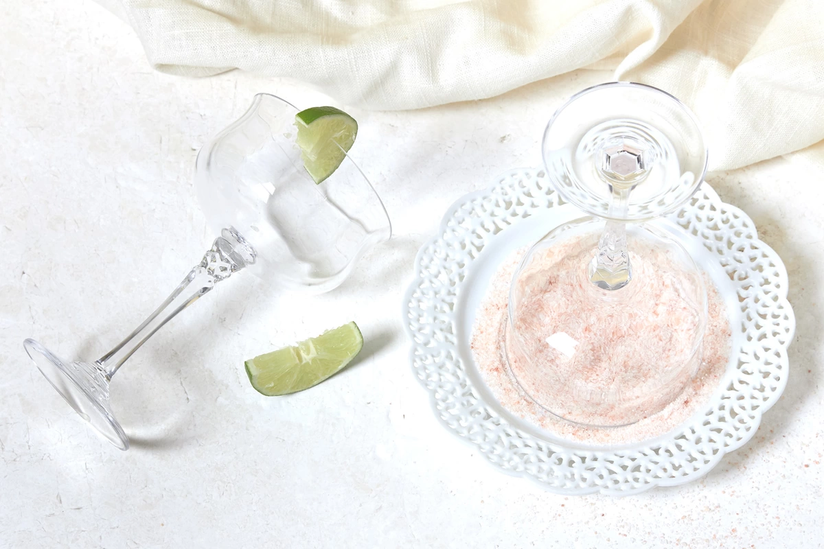 Spicy Grapefruit Margaritas recipe with customer swizzle stick Chile salt directions