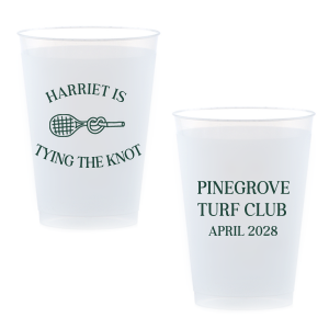 Sip away at your summertime bridal shower and bachelor party with the Tying The Note Tennis Cup from our Country Club collection. Available in a wide variety of cup styles and colors, you can customize the text and more to best match your summer vibe!