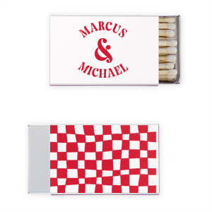 Spark a sense of retro flair at your wedding with the Groovy Checkerboard Wedding Matchbook. One side awaits the couple's names, while the other captivates with a trendy checkerboard pattern accented by organic lines. This matchbook offers a stylish twist on tradition for your special day.