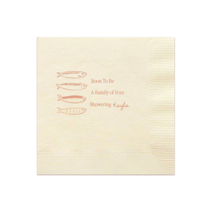 Whether it's for a baby shower or another momentous occasion, you can't go wrong with the Sardine Shower Napkin for next party. Featuring personalized text in your choice of napkin color and style, you and your guests will be packed in for a good time!