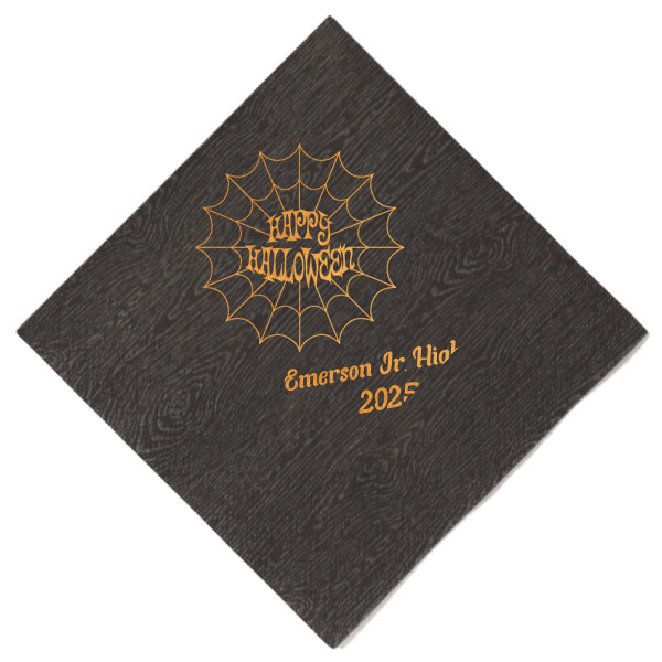 Celebrate halloween in style! If you are throwing a halloween party a custom napkin will enchant your guests. The spooky spiderweb graphic has a funky font for that elevated touch to your party. 