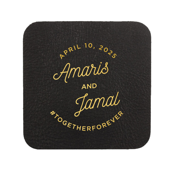 Toast to elegance with the Elegant Modern Script Name & Hashtag Coaster, where love circles timelessly. The couple's names dance in a chic script, crowned by the celebration date and grounded with a bespoke hashtag, inviting guests to share the joy. It's a classy touch to any refined celebration. 
