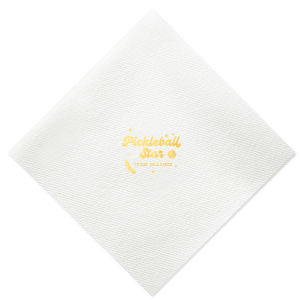 Serve up style with the Pickleball Star Champion Napkin, showcasing a vibrant 'Pickleball Star' motif with a playful pickleball and pickle graphic. Personalize with your team or family name to ace your event décor. Ideal for pickleball tournaments and team celebrations.