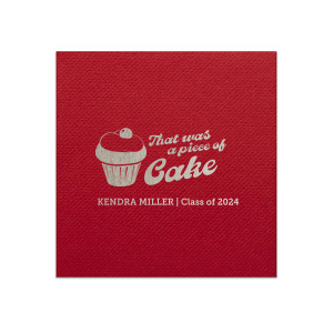 Add a sweet touch to the graduation festivities with the Piece of Cake Graduation Napkin, featuring a delightful cupcake graphic and the playful phrase "That was a piece of cake," along with the graduate's name and year. A lighthearted nod to their accomplished journey.