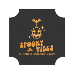 Custom Halloween decor will take your event up a notch! Celebrate the season with the Spooky Vibes Coaster. You can personalize with your name below a modern pumpkin disco design. 