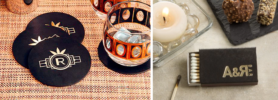 third anniversary leather with leather matches and leather coasters