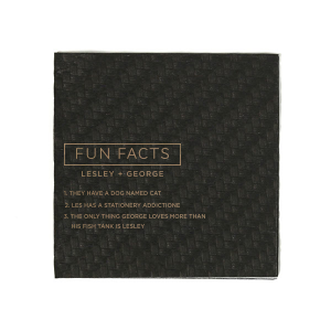 Entice guests with the Block Fun Facts Napkin featuring a bold, framed 'Fun Facts' header above an organized list of intriguing trivia about the couple. A modern, straightforward design that fosters guest interactions, perfect for lovers of structure and storytelling at celebrations.
