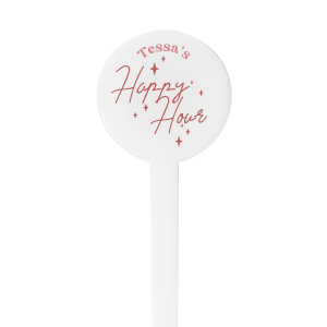 The Starry Happy Hour Stir Stick lights up any gathering with its radiant "Happy Hour" inscription surrounded by an array of twinkling stars, all presented in a playful, casual script that exudes fun and festivity. Personalize this celestial-themed stirrer with your name, making it a standout accessory for your next cocktail party or social event. Perfect for adding a touch of sparkle to evenings with friends.