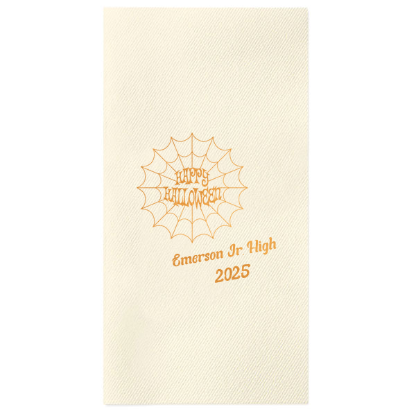 Celebrate halloween in style! If you are throwing a halloween party a custom napkin will enchant your guests. The spooky spiderweb graphic has a funky font for that elevated touch to your party.