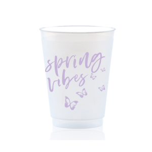 ForYourParty's personalized Purple 16 oz Frost Flex Color Cup with Matte Ivory Ink Cup Ink Colors has a Butterfly Confetti graphic and is good for use in Animals, Full Bleed, Bridal Shower themed parties and can be customized to complement every last detail of your party.