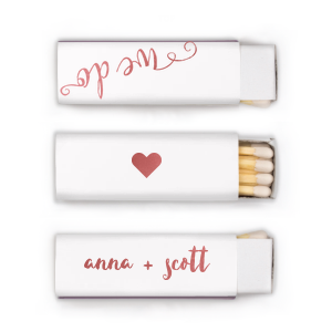 Proclaim your love with the We Do Name Heart Wedding Matchbox. Featuring the timeless words "We do" in elegant script and a heart symbol, this design beautifully signifies the couple's unity. A charming nod to the commitment that seals the deal!