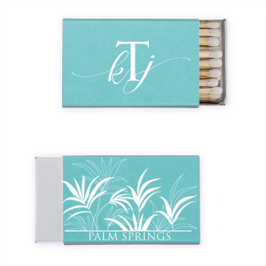 ForYourParty's elegant Poptone French Blue Riviera Matchbox with Matte Ivory Foil has a Fern Pattern graphic and is good for use in Full Bleed, Southwestern, Floral themed parties and will make your guests swoon. Personalize your party's theme today.