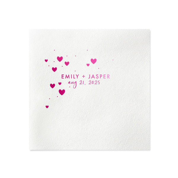 ForYourParty's elegant Peach Cocktail Napkin with Shiny Fuchsia Foil has a Hearts in Sky graphic and is good for use in Full Bleed, Hearts themed parties and couldn't be more perfect. It's time to show off your impeccable taste.