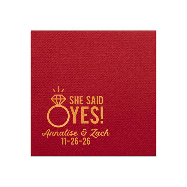 Personalized White Cocktail Napkin with Shiny Copper Foil has a Diamond Ring graphic and is good for use in Wedding, Bridal Shower themed parties and can't be beat. Showcase your style in every detail of your party's theme!