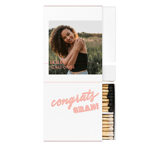 Custom White Classic Custom Photo Matchbox with Matte Poppy Ink Digital Print Colors and Matte Pastel Pink Ink Digital Print Colors has a Congrats graphic and a Congrats graphic and is good for use in Words, Hearts, Wedding themed parties and can't be beat. Showcase your style in every detail of your party's theme!