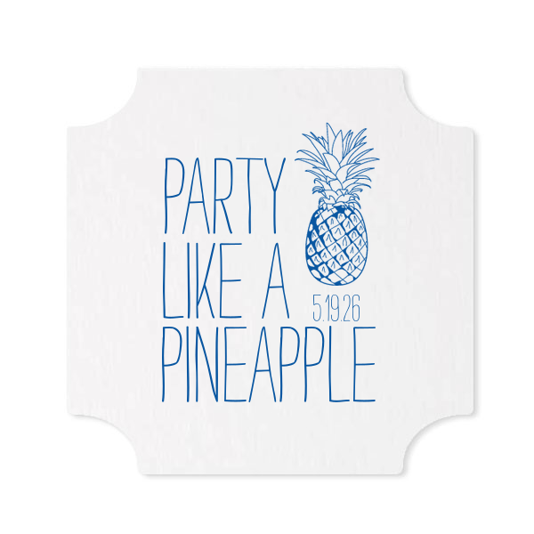 ForYourParty's elegant White Square Coaster with Matte Royal Blue Foil has a Pineapple graphic and is good for use in Food themed parties and will look fabulous with your unique touch. Your guests will agree!