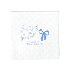 Celebrate the bride-to-be with the Modern Bow Bridal Bliss Napkin, elegantly displaying "She's tying the knot" in a lovely script above her name, all accentuated by a chic bow design. An exquisite choice for adding a personalized touch to any bridal shower.