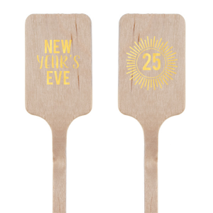 ForYourParty's personalized Shiny 18 Kt Gold Round Stir Stick with Shiny 18 Kt Gold Foil has a sunburst frame 1 graphic and is good for use in Celebration themed parties and are a must-have for your next event—whatever the celebration!