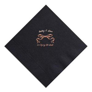 Announce your union with the Nuptial Knot Bow Napkin, featuring a romantic bow graphic and the sweet declaration 'are tying the knot.' Personalize with both your names to add a loving touch to your engagement party or wedding reception.