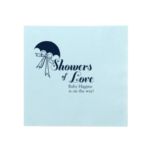 Personalized Honeydew Cocktail Napkin with Shiny Amethyst Foil has a Umbrella with Bow graphic and is good for use in Baby Shower and Bridal Shower themed parties and will make your guests swoon. Personalize your party's theme today.