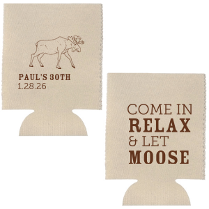 Our custom Navy Flat Can Cooler with Copper Ink has a Moose graphic and is good for use in Animal, Travel, Outdoors themed parties and will make your guests swoon. Personalize your party's theme today.