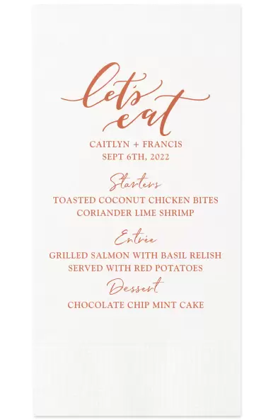 Let Your Wedding Napkins Pull Double Duty When You Print Your Reception Menu on Them!