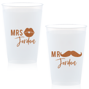 Our beautiful custom Copper Ink 9 oz Frost Flex Cup with Copper Ink Cup Ink Colors has a Lips Solid graphic and a Mustache 2 Solid graphic and is good for use in Birthday, Fashion, Father's Day themed parties and will look fabulous with your unique touch. Your guests will agree!