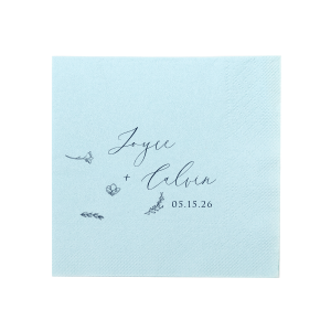 Our custom Robin’s Egg Blue Cocktail Napkin with Matte Black Foil has a Wildflower Group graphic and is good for use in Invitation themed parties and will make your guests swoon. Personalize your party's theme today.