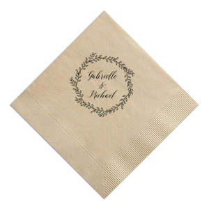 Embrace timeless love with the Elegant Rustic Wreath Napkin. Encircled by a beautiful wreath, the couple's names are elegantly scripted within, symbolizing the infinite, unending nature of their relationship. This design, blending rustic charm with elegance, beautifully represents eternal commitment and the continuity of love.