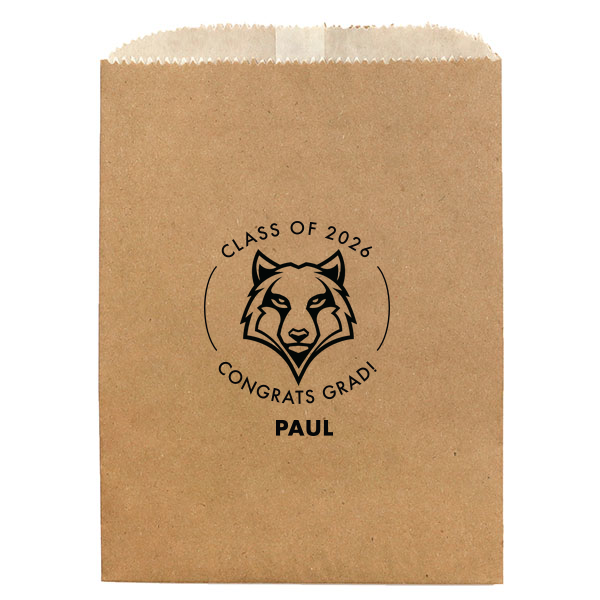 ForYourParty's chic Ivory Cookie Bag with Matte Black Foil has a Wolf Mascot graphic and is good for use in Animals, Graduation themed parties and are a must-have for your next event—whatever the celebration!