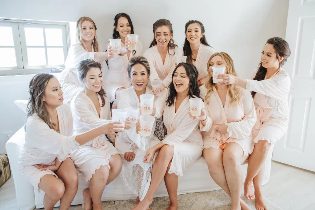 brides maids and bride getting ready pictures