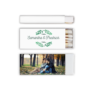 Personalized White Classic Custom Photo Matchbox with Matte Spruce Ink Digital Print Colors and Matte Moss Green Ink Digital Print Colors can be personalized to match your party's exact theme and tempo.