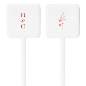 Custom stir sticks update any bar cart or add something special to signature wedding drinks. Featuring a minimal floral design, you can customize this stir stick with your initials. 