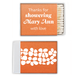 Custom Stardream Copper Riviera Matchbox with Matte White Foil has a Daisy Pattern graphic and is good for use in Trendy, Floral, Wedding themed parties and can be personalized to match your party's exact theme and tempo.