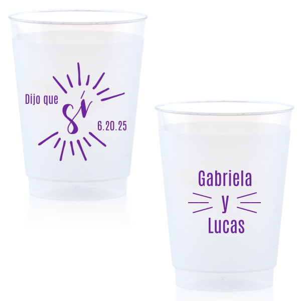 "Cheers to love with the Dijo Que Sí Cup , where 'Sí' beams brightly, symbolizing joyful affirmation. 'Y' artistically unites the couple's names, each side radiating with the warmth and vibrancy of a love celebrated in any language."
