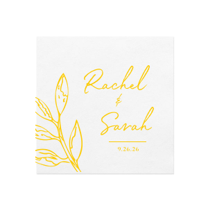 Our personalized White Borderless Large Print Cocktail Napkin with Matte Sunflower Foil is good for use in Invitation themed parties and will make your guests swoon. Personalize your party's theme today.