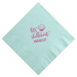 Shell Yeah! Get ready to shellabrate with the Let’s Shellabrate Napkin. This playful design features a stunning fan shell and a fun twist on the word "celebrate." Perfect for any festive occasion, personalize it with the celebrant's name and bring a touch of coastal charm to your event!

