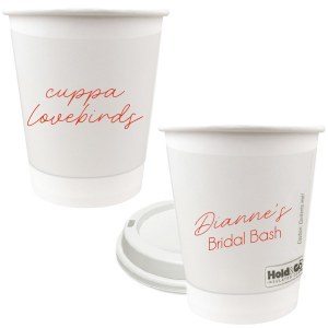 10 Ounce Disposable Paper Coffee Hot Cups with Black Lids - 50