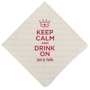 Raise your party game with the Keep Calm & Drink On Napkin! Featuring a cheeky crown atop this classic phrase, it’s the royal decree your gathering needs. Personalize them for a sophisticated, yet cheeky, touch that guests won't forget. Clean up and celebrate in regal style!