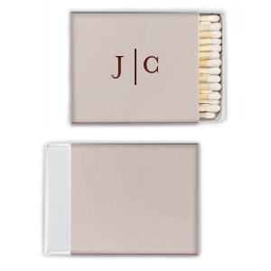 Our beautiful custom Natural Clay Gray 30 Strike Matchbook with Shiny Merlot Foil will impress guests like no other. Make this party unforgettable.