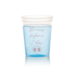 Personalized Clear 16 oz Stadium Cup with Matte Mauve Ink Cup Ink Colors has a Beer Toast graphic and is good for use in Drinks themed parties and can be personalized to match your party's exact theme and tempo.