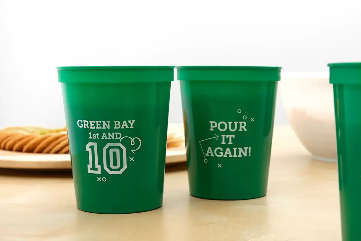 first and 10 pour it again football stadium cups