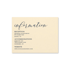 ForYourParty's personalized Stardream Super Gold Foil Stamped Details Card with Matte Navy Foil are a must-have for your next event—whatever the celebration!