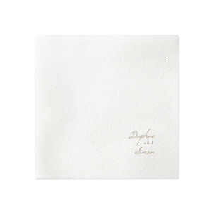 The Romantic Script You and Me Napkin exudes understated sophistication. Positioned in the lower right corner, it features the couple's first names in delicate, stacked script. This design suits a couple who embrace subtlety and elegance, making a quiet yet refined statement about their union, perfect for those who prefer their celebration to be intimate and heartfelt.