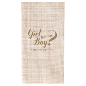 If you are celebrating a baby shower or gender reveal party, this napkin is a creative way to have people guess. Customize with the your last name and have your guests guess what your baby will be.