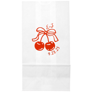 Pair your next big party with something sweet in the Cherry Bow Initials Bag. The stylish design makes for perfect giftware, imparting a memento or souvenir to your adoring guests. Featuring customizable text and colors, choose the best way to express yourself!