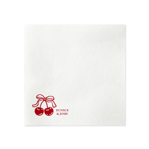 There's nothing sweeter than our Cherry Bow Names Napkin for your next party event! Featuring a duo of cherries tied together by a bow, the design is as cute as you and your lover. Customize the text to make it extra special at your next momentous occasion, be it an engagement, wedding, anniversary or any other celebration of love.