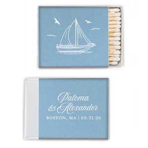 The Sailboat Nautical Nuptial Matchbox is a great party addition to put the wind in your sails. The bespoke design is perfect for maritime or coastal themed events, making a precious keepsake from guests to remember the good times had. Customize the text to convey your own unique message!