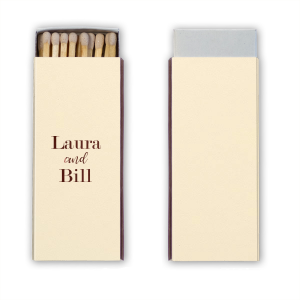 Personalized Natural Ivory Classic Matchbox with Shiny Merlot Foil will impress guests like no other. Make this party unforgettable.