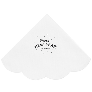 Ring in the New Year with a bang using the Happy New Year Fireworks Napkin, where vibrant dots burst into the night sky around a jubilant greeting. The hosts' names below crown this elegant display, perfect for toasting to new beginnings.